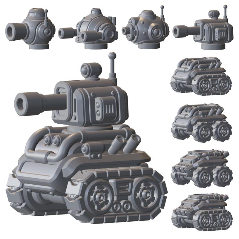 Sci-Fi Chibi Tonk Kit – 3D Printable Customizable Tank Miniatures for Tabletop Wargames –  Royalty-Free