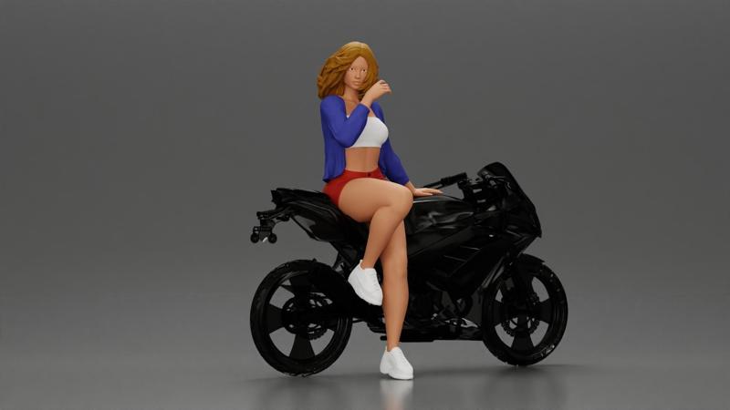 Confident woman sitting gracefully on a sleek modern sportbike