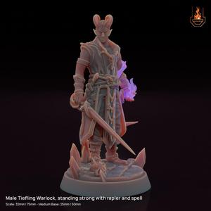 Male Tiefling Warlock with rapier and spell [Supported]