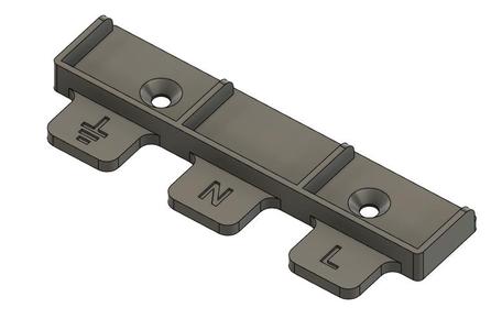 Mount for 3x5wire WAGO connectors with mains power labels, holes for Voron DIN clip