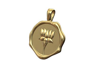 Lotus flower relief wax seal pendant charm 3D print model