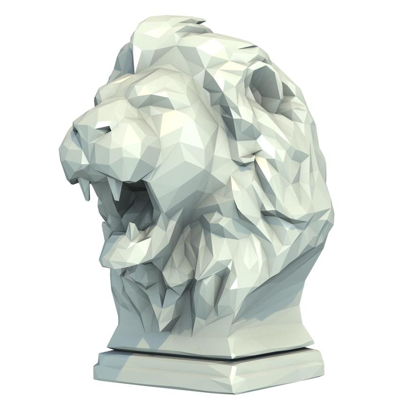 Lion Head Sculpture Low Poly