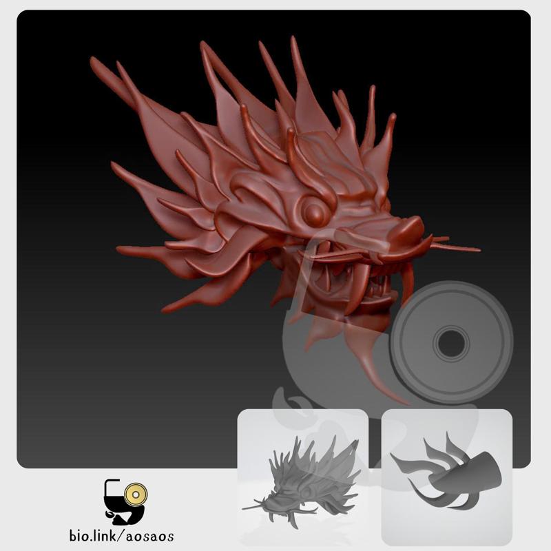 Traditional Asian Dragon 3 - head model STL/OBJ