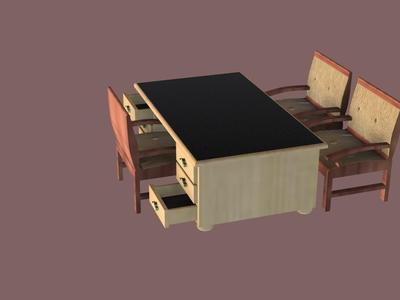 Miniature desk with chairs