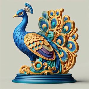 1140 Colorful 3D Model of a Peacock on Base, pug, dachshund, poodle, rooster, dog, dogue, beagle, peacock, lion, fox, bull terrier, pomeranian, galgo, wolf, doberman pinscher, newfoundland, decorative, crocodile