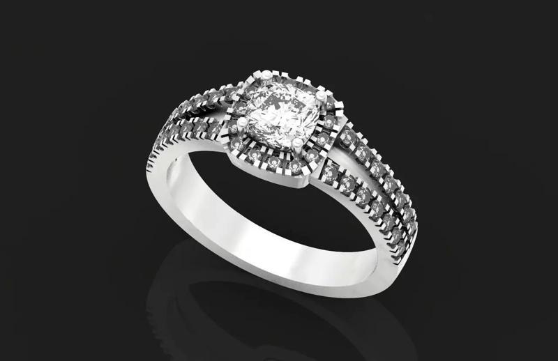 classic engagement ring  diamond pave cushion 616