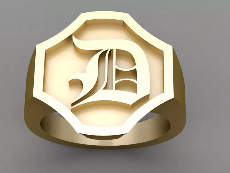 D Letter Solid Gold Signet Ring Monogram Men Ring