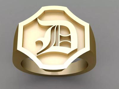 D Letter Solid Gold Signet Ring Monogram Men Ring