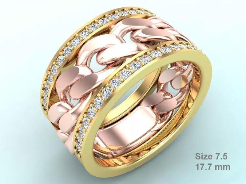 Chain Diamond ring - Miami Cuban ring - N8530 size 7 dot 5