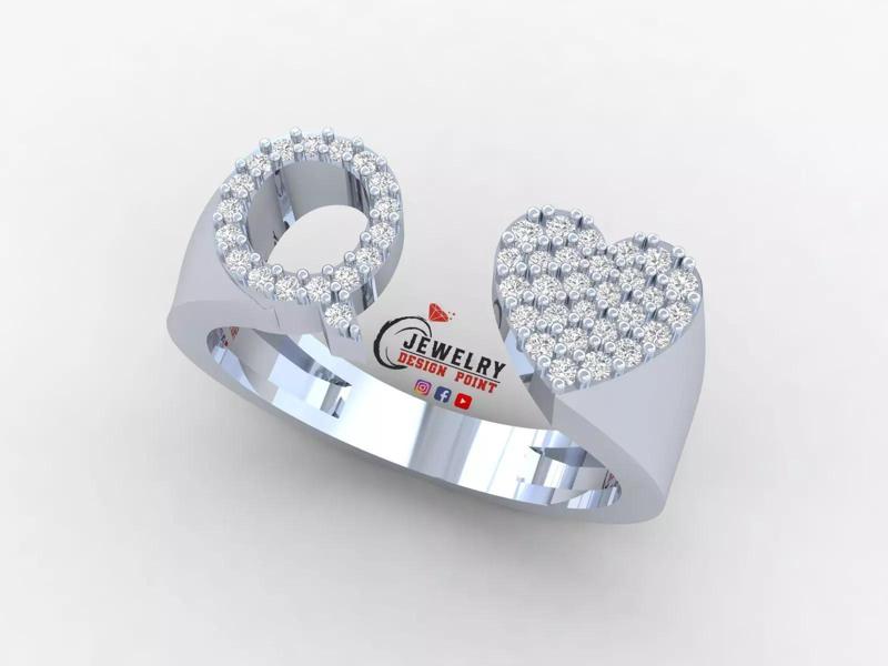 Custom Alphabet Heart Diamond Ring  AtoZ Love Ring Letters Ring