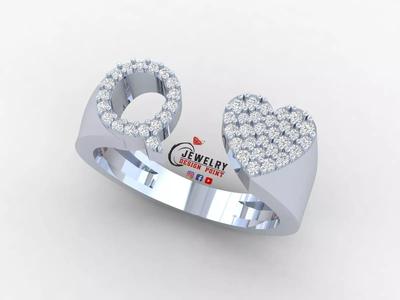 Custom Alphabet Heart Diamond Ring  AtoZ Love Ring Letters Ring