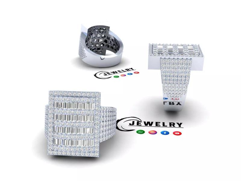 Custom Signet Rectangle Shape Diamond Ring - Iceout Diamond ring