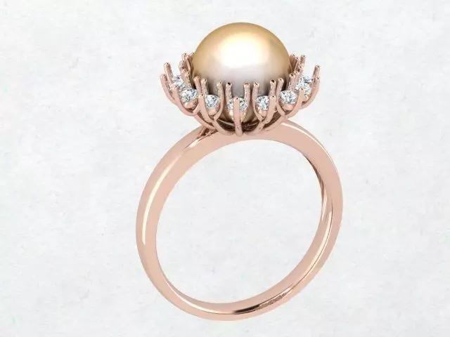 Model of a Pearl and Diamond Women Ring