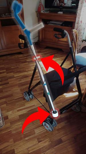 Crutch holder for elderly woman's walker