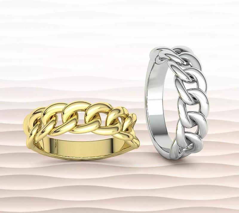 New Cuban Link Chain Ring Stackable Ring 7mm wide