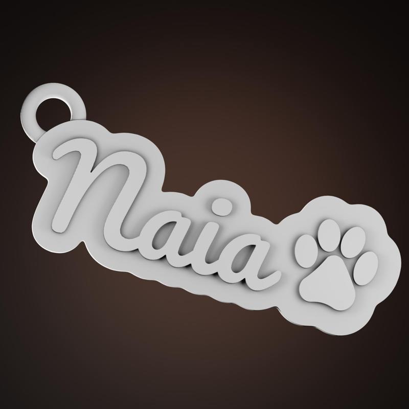Personalized 3D key ring NAIA + fingerprint (STL print-ready, 75-85 mm)