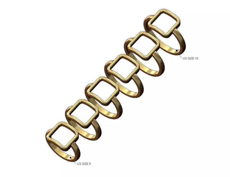 Open 12x12mm square fashion ring US sizes 5to10