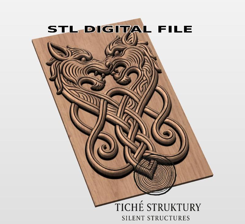 Celtic Wolves – Knotwork Style – 3D STL Model