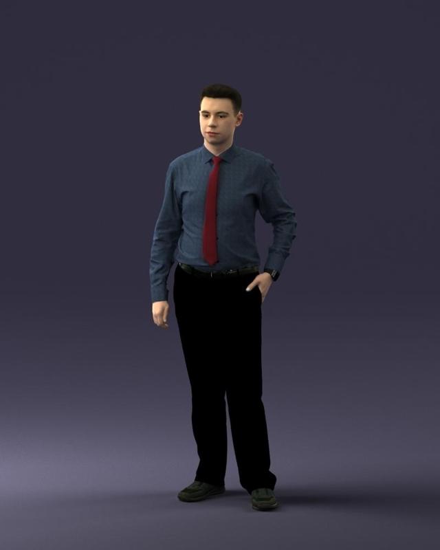 000259 Young Man in Business Casual Outfit with Red Tie 0321