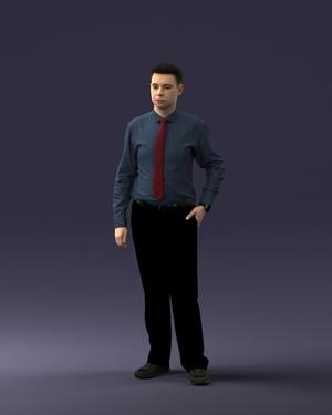 000259 Young Man in Business Casual Outfit with Red Tie 0321