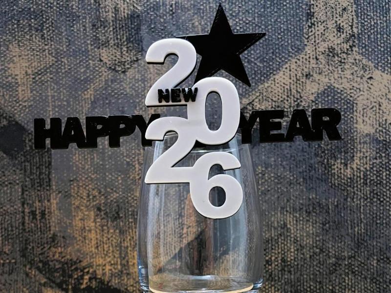 décoration verre noir et blanc Happy new year 2026