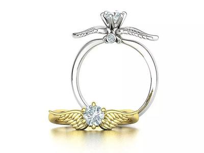 Angel Wings Solitaire Ring Own design Promise Ring 3dmodel