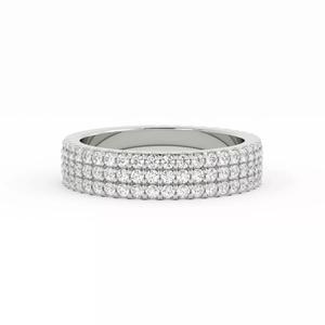 3 row round diamond pave band ring