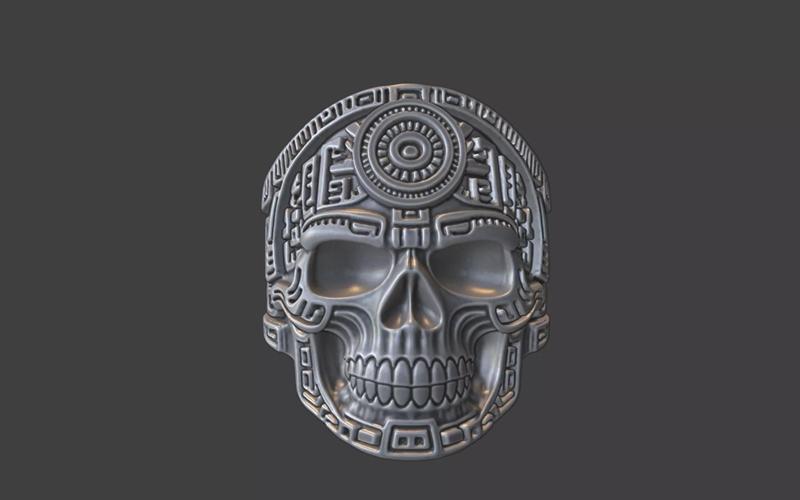 mayan inca style skull techno warrior ring