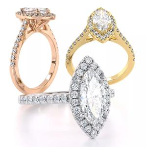 Marquise Cut Engagement Ring One Row Pave Diamond Band