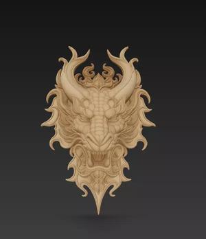Dragon Head Sculpture - Stylized Mythical Wall Art