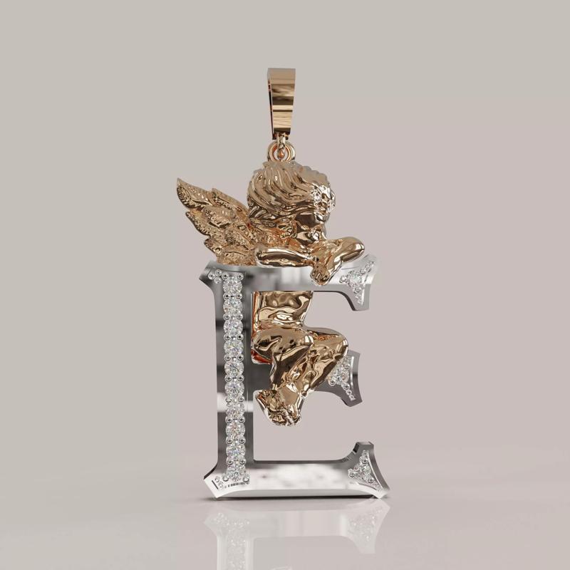 Angel Letter E 3D Model for Jewelry Design Printable Model