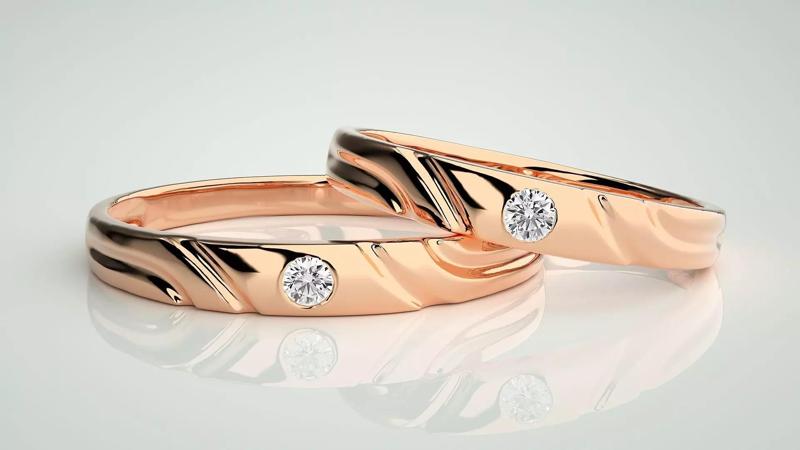 Solitaire Couple Band Ring 3dm stl render detail