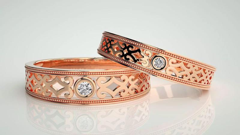 Solitaire Couple Band Ring 3dm stl render detail