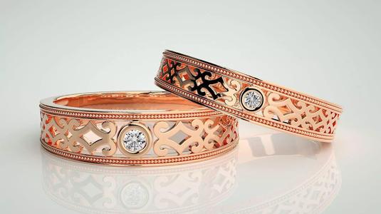 Solitaire Couple Band Ring 3dm stl render detail