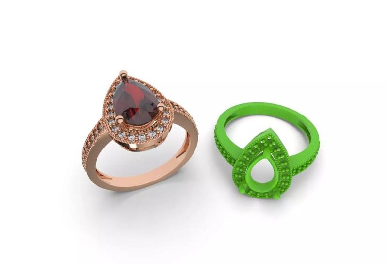 Ruby Pear Diamond Fashion Ring 3D Print Model