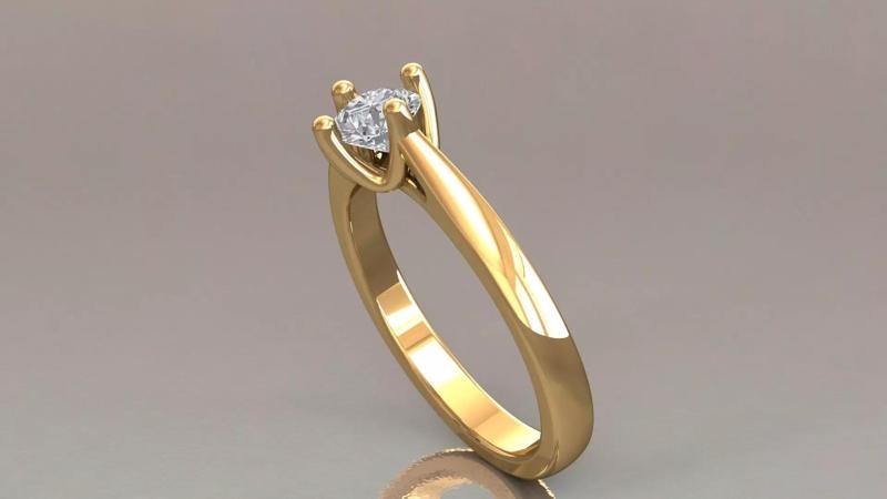 Elegant Solitaire Ring with Round Diamond Smooth Sleek Band