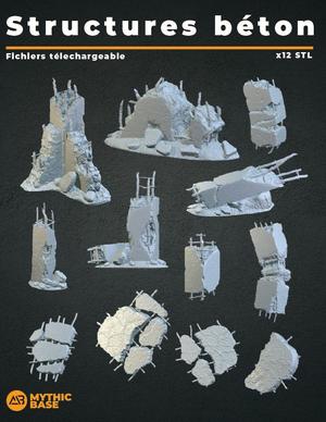 Post-apo concrete pillar bits - STL for 32mm bases Wargames