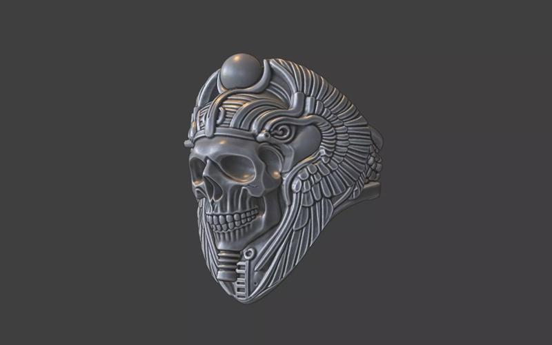 Egyptian pharao skull with birds ring