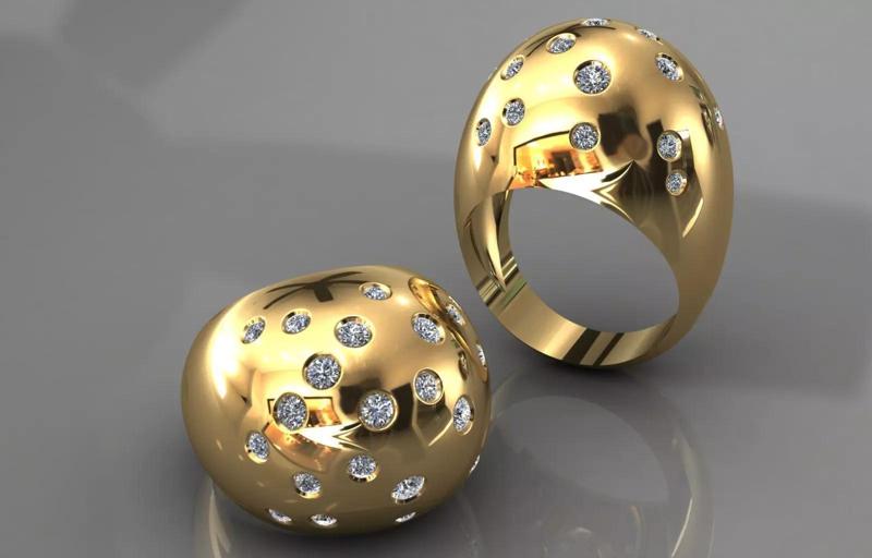 Dome Elegance  Gold Ring with Scattered Diamonds