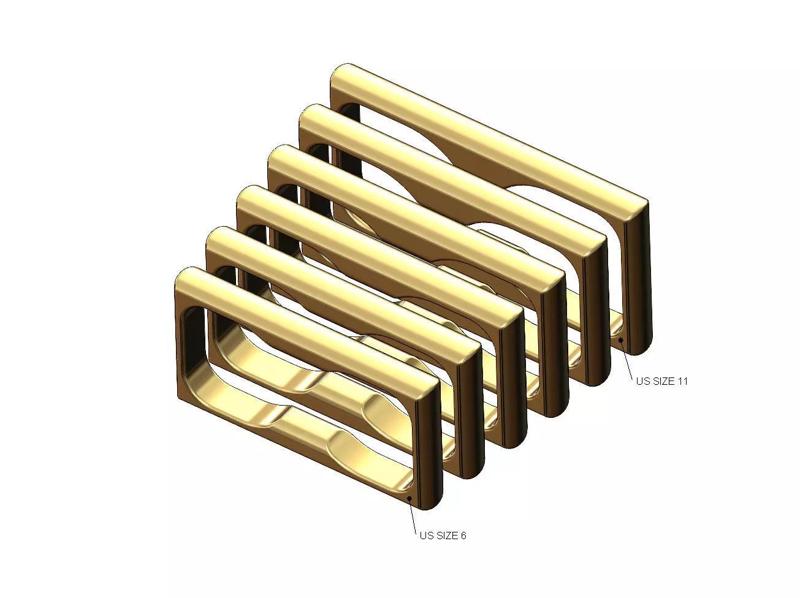 Double finger rounded dome section square ring US sizes 6to11