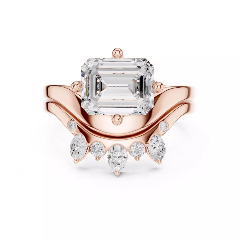 Emerald Cut Solitaire Curved Wedding Ring Set 3DM STL Video