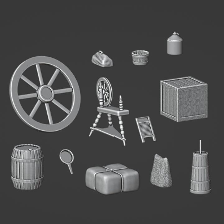 Wild West 28mm Scale Wagon Supplies Set STL – Printable Old West Miniature Terrain for Tabletop Gaming