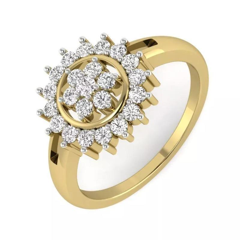 Light Weight Yellow Gold Diamond Ring  -PR-015 DIA