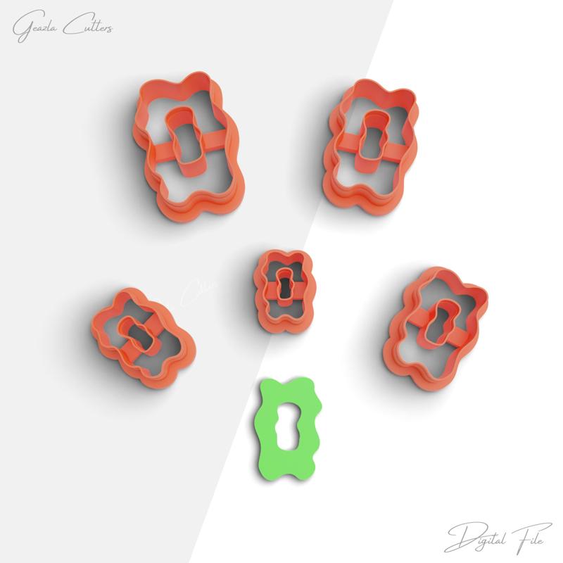 Wavy Rectangle Donut Clay Cutter, Wavy Donut Polymer Clay Earrings Cutter, 2 Cutter Version, 5 Sizes Included, Digital STL File, No: 870