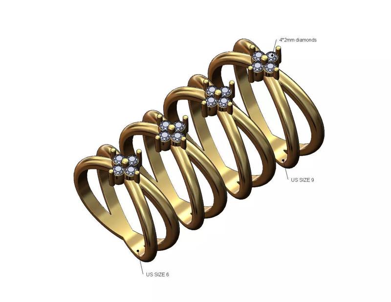 Simple cluster crossed bands diamond ring US sizes 6to9