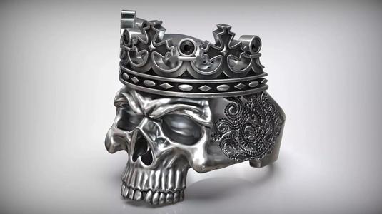 Skull Crown King Black Diamond Pattern Ring