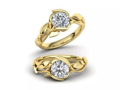 Floral Design Engagement Ring 1ct Stone delicate 3d model