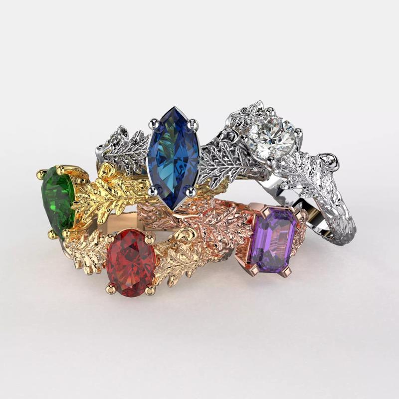 Five  Engagement rings- oak leaf branch- printable STL