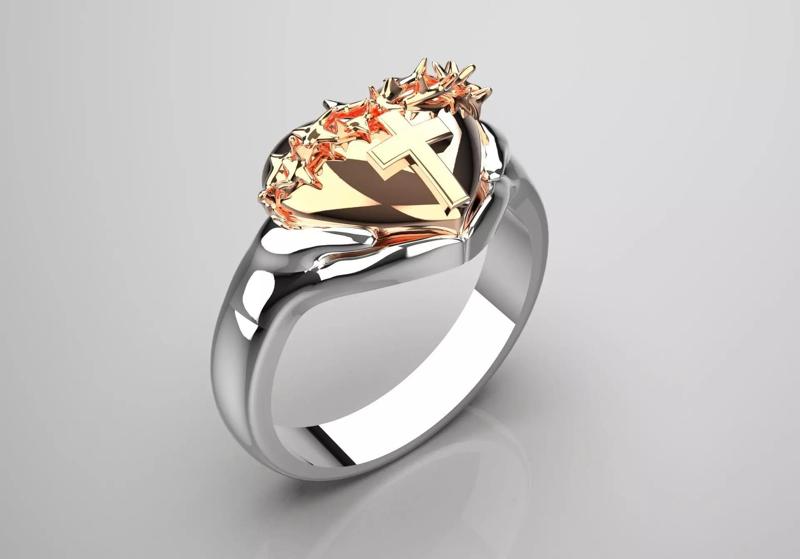 Two-tone heart and cross design ring model gr0048