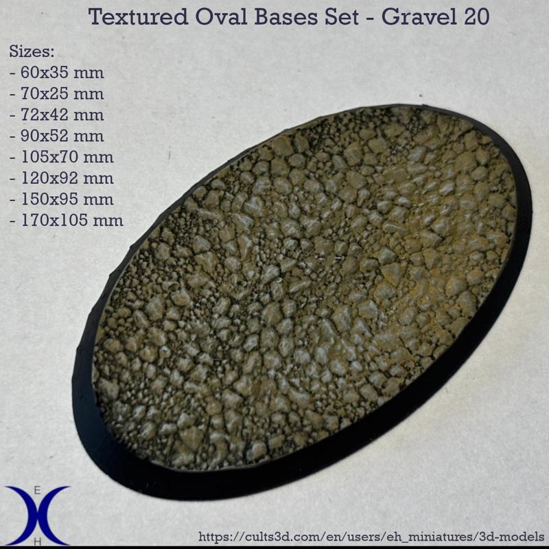 Oval Bases Set – Gravel 20 Texture (60–170MM) | Perfect For Tabletop Wargames & RPG's